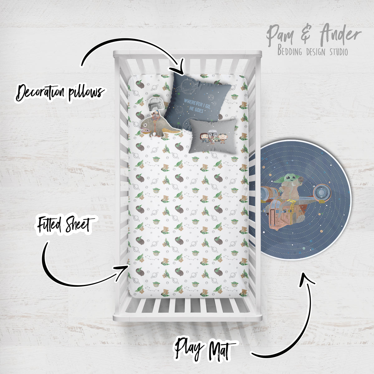 Baby yoda Crib bedding set Pam and Ander