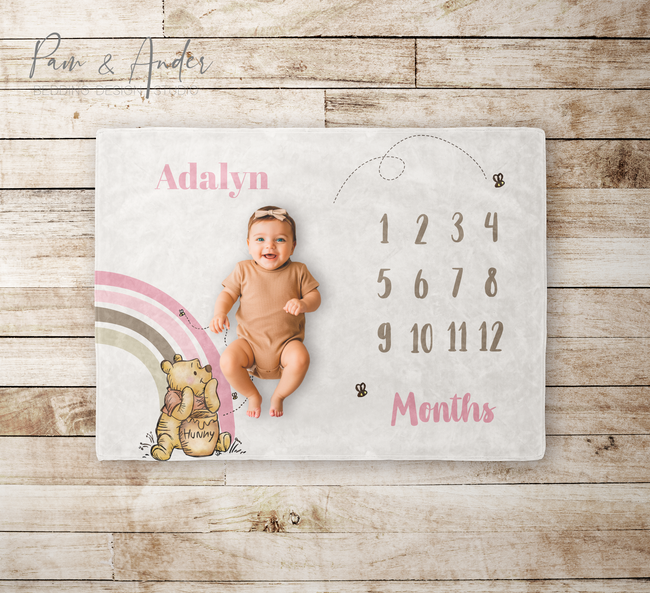 Winnie The Pooh Pink Velveteen Milestone Blanket Hover Image