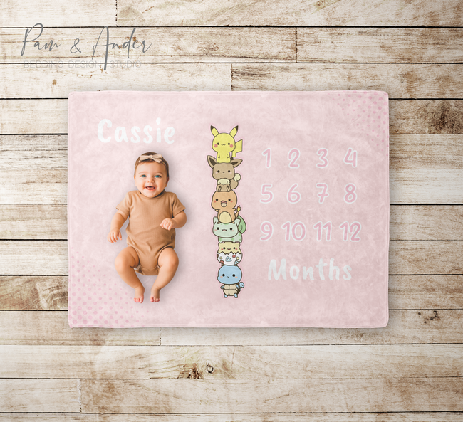 Pink Pokemon Velveteen Milestone Blanket Hover Image