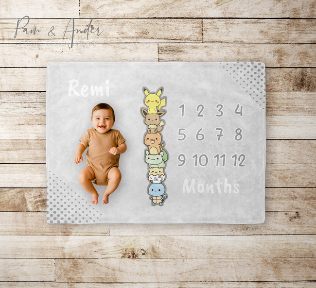 Gray Pokemon Velveteen Milestone Blanket Hover Image