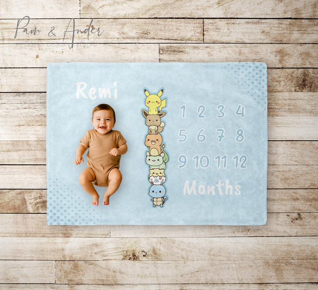 Blue Pokemon Velveteen Milestone Blanket Hover Image