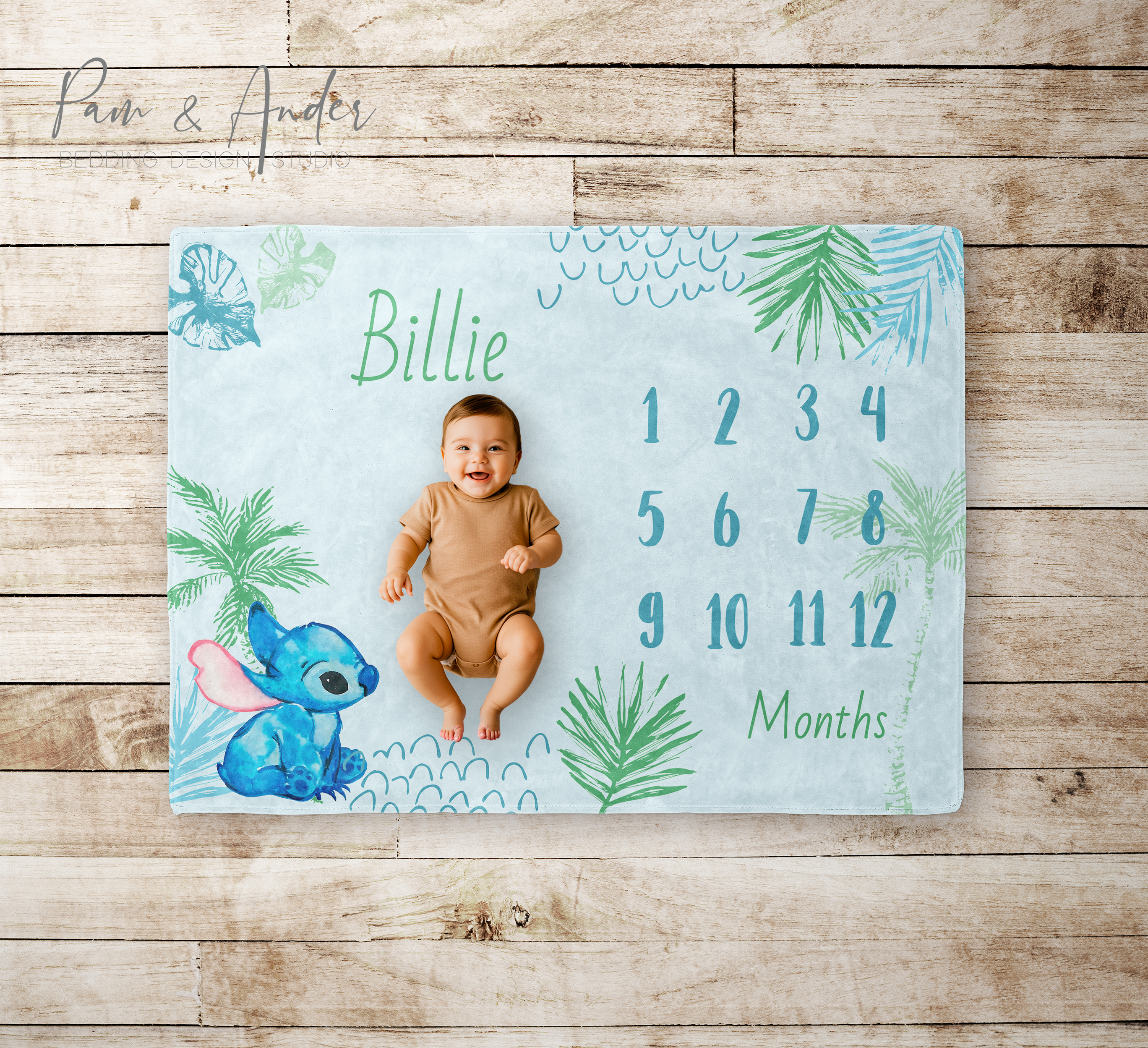 Stitch Baby Boy Velveteen Milestone Blanket