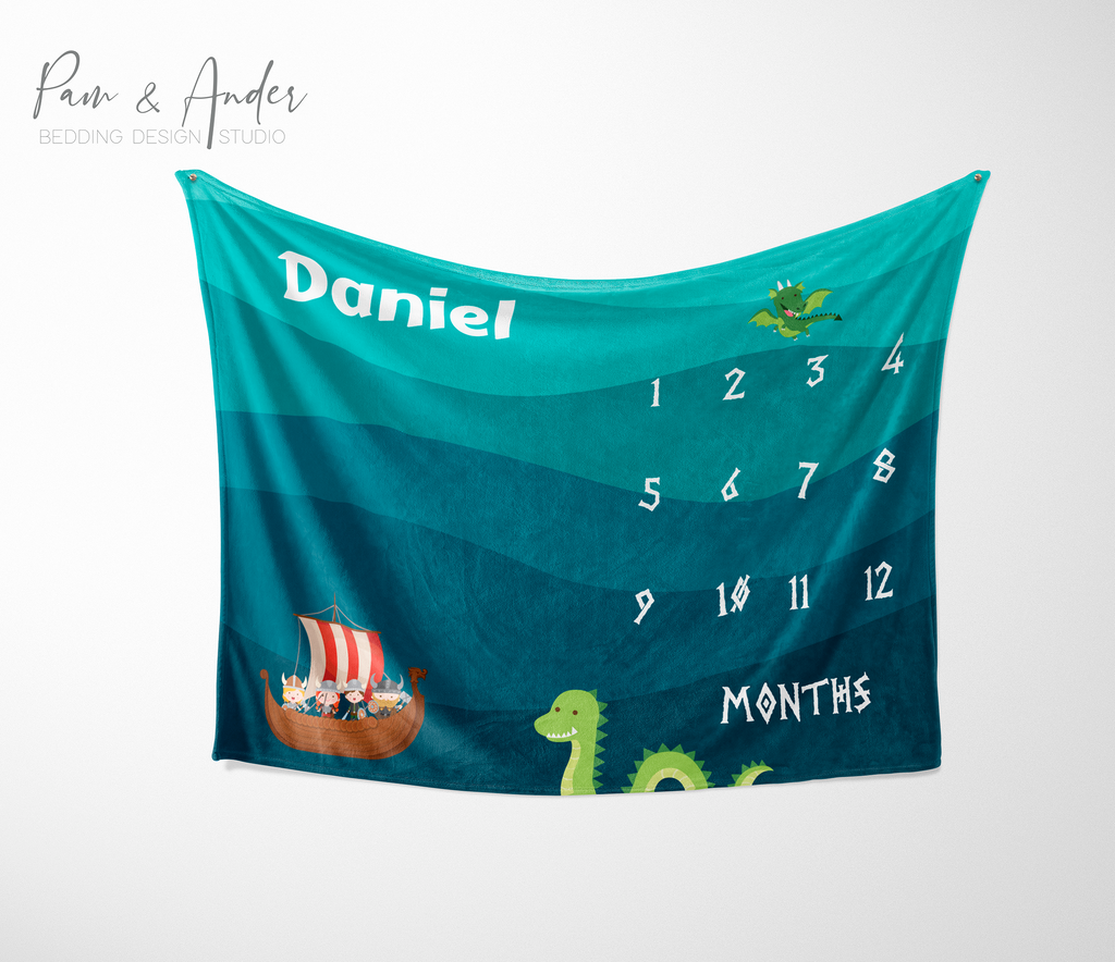 Baby Milestone Velveteen Plush Blanket with Viking Design