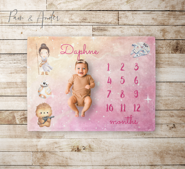 Star Wars Baby Girl Pink Milestone Blanket Hover Image