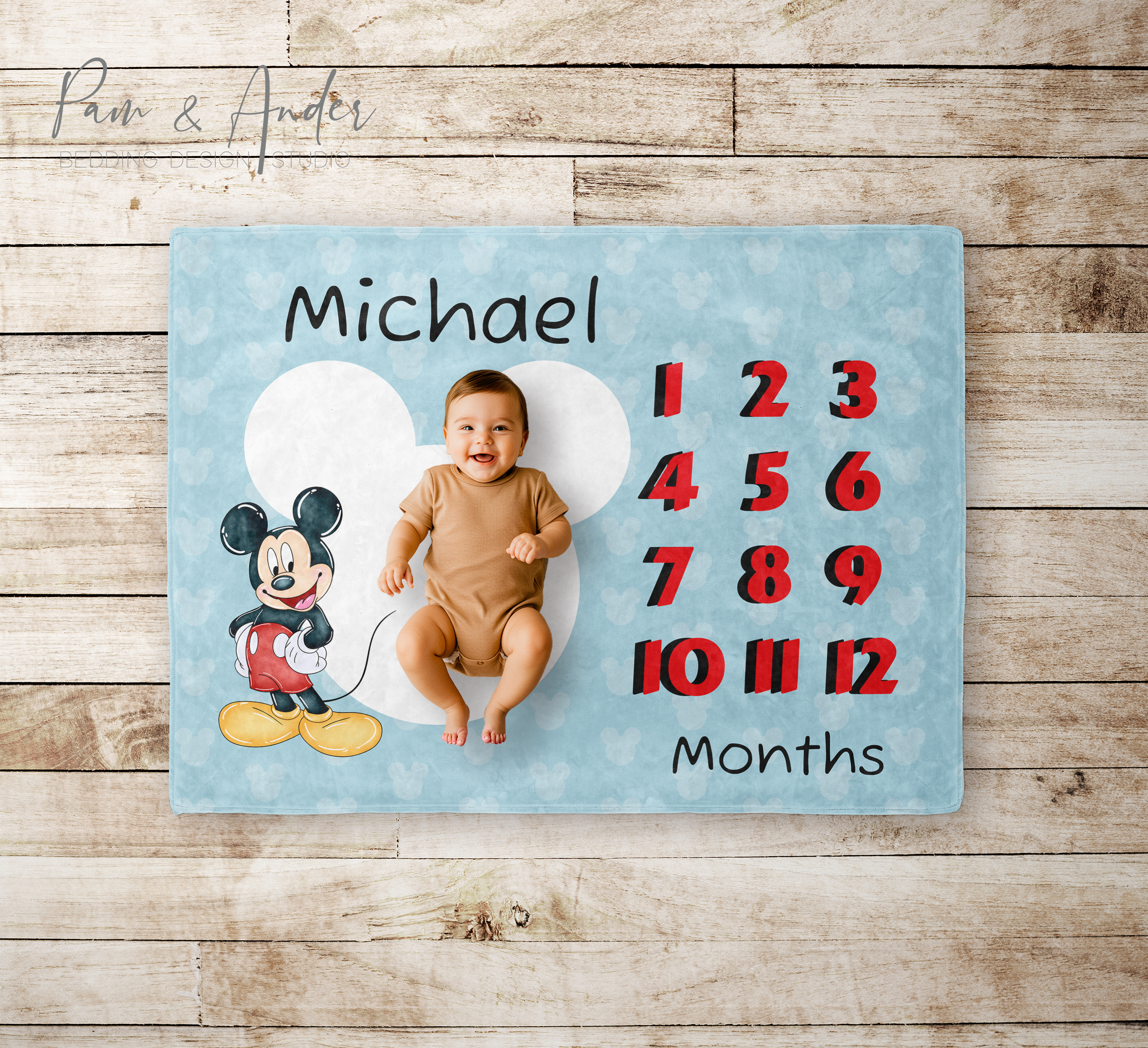 Mickey Mouse Baby Boy Velveteen Milestone Blanket