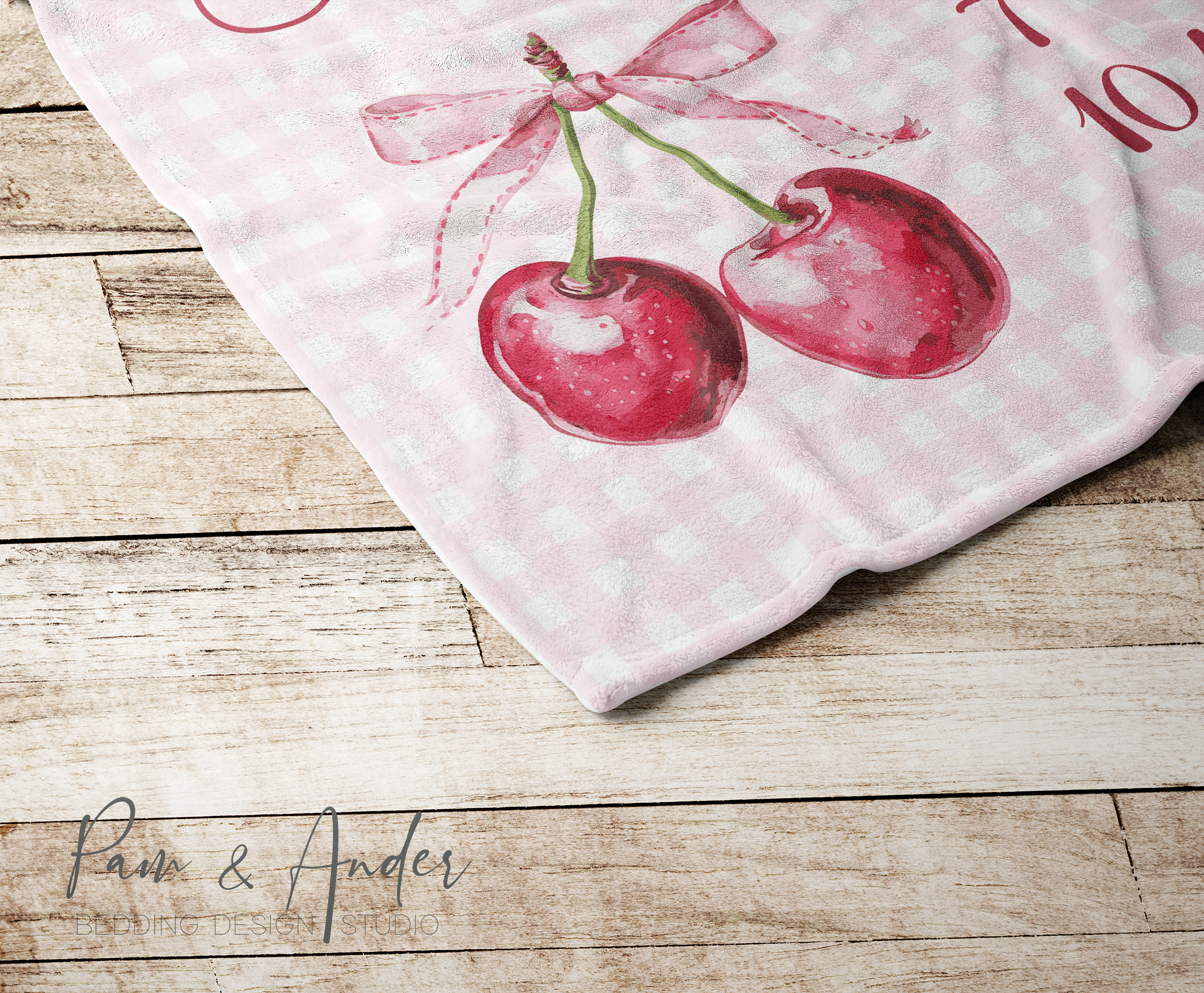 Cherries & Bows Pink Baby Girl Milestone Blanket