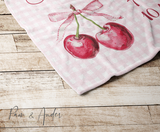 Cherries & Bows Pink Baby Girl Milestone Blanket Main Image