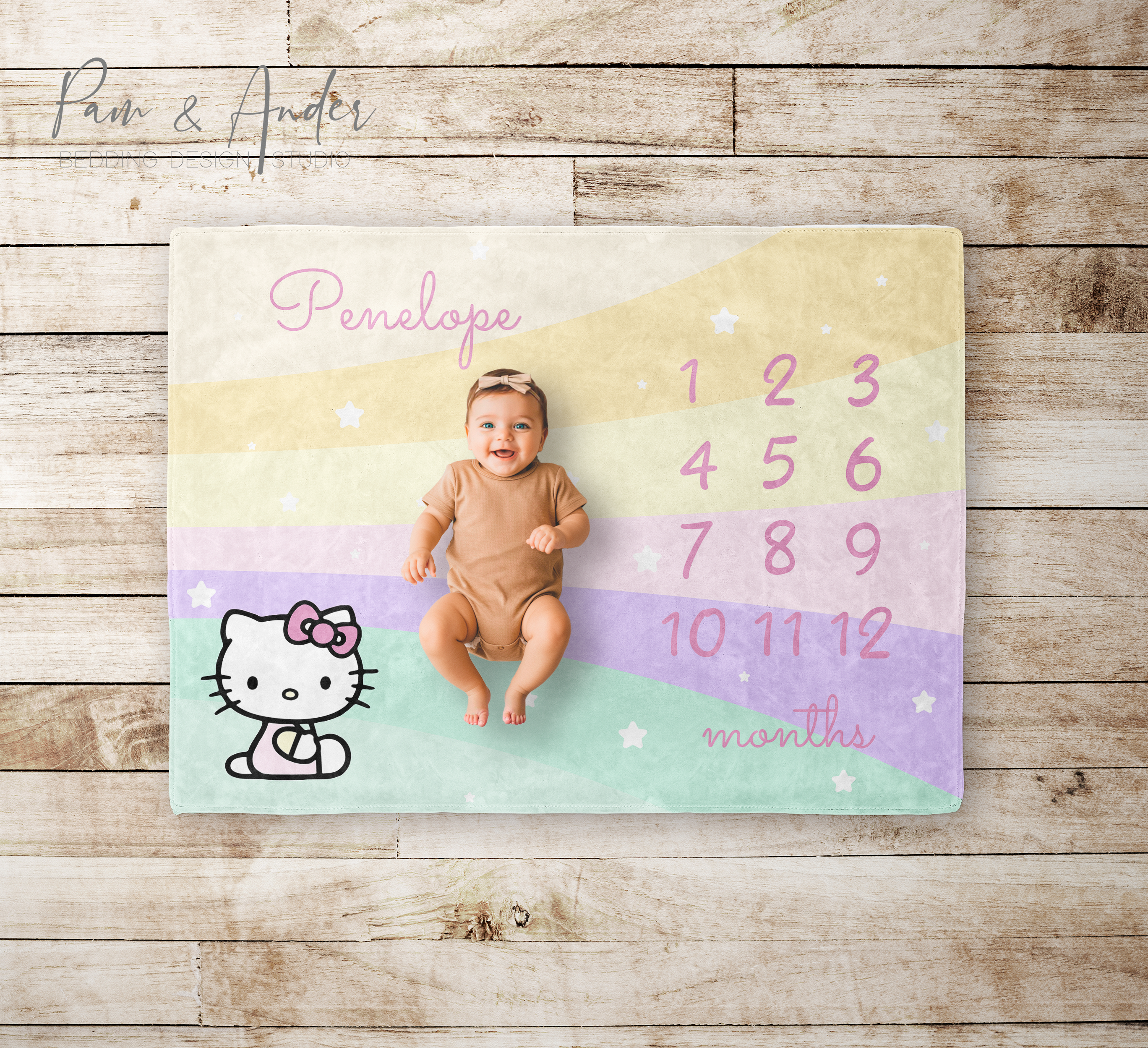 Kitty Milestone Blanket, Rainbow Baby Girl Velveteen blanket