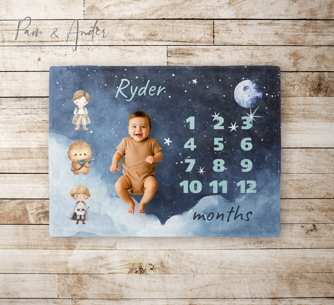 Star Wars Blue Baby Boy Milestone Blanket Hover Image