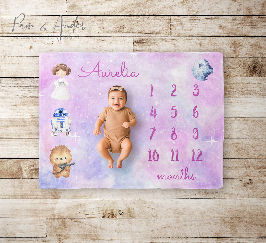Star Wars Lilac Baby Girl Milestone Blanket