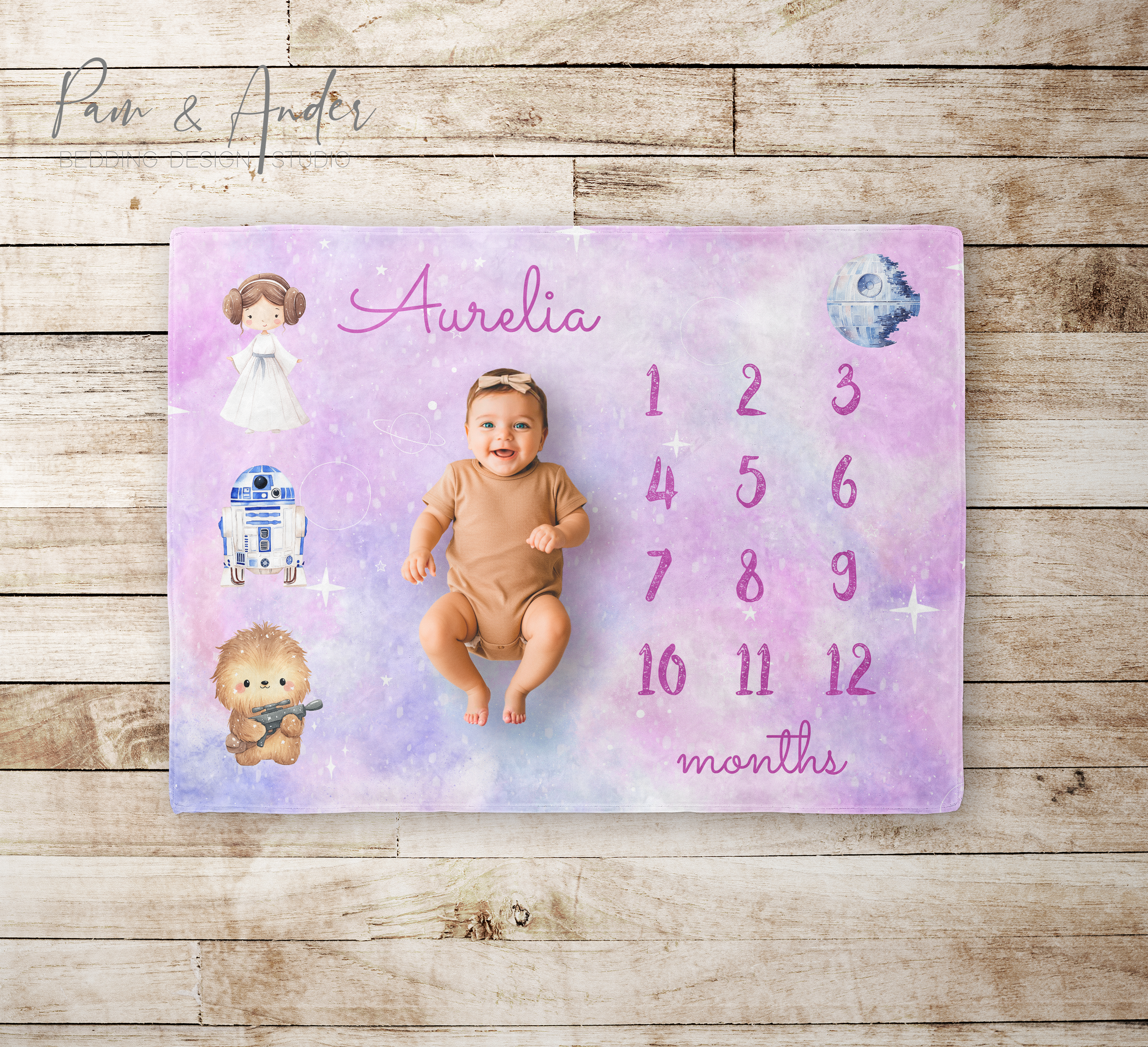 Star Wars Lilac Baby Girl Milestone Blanket