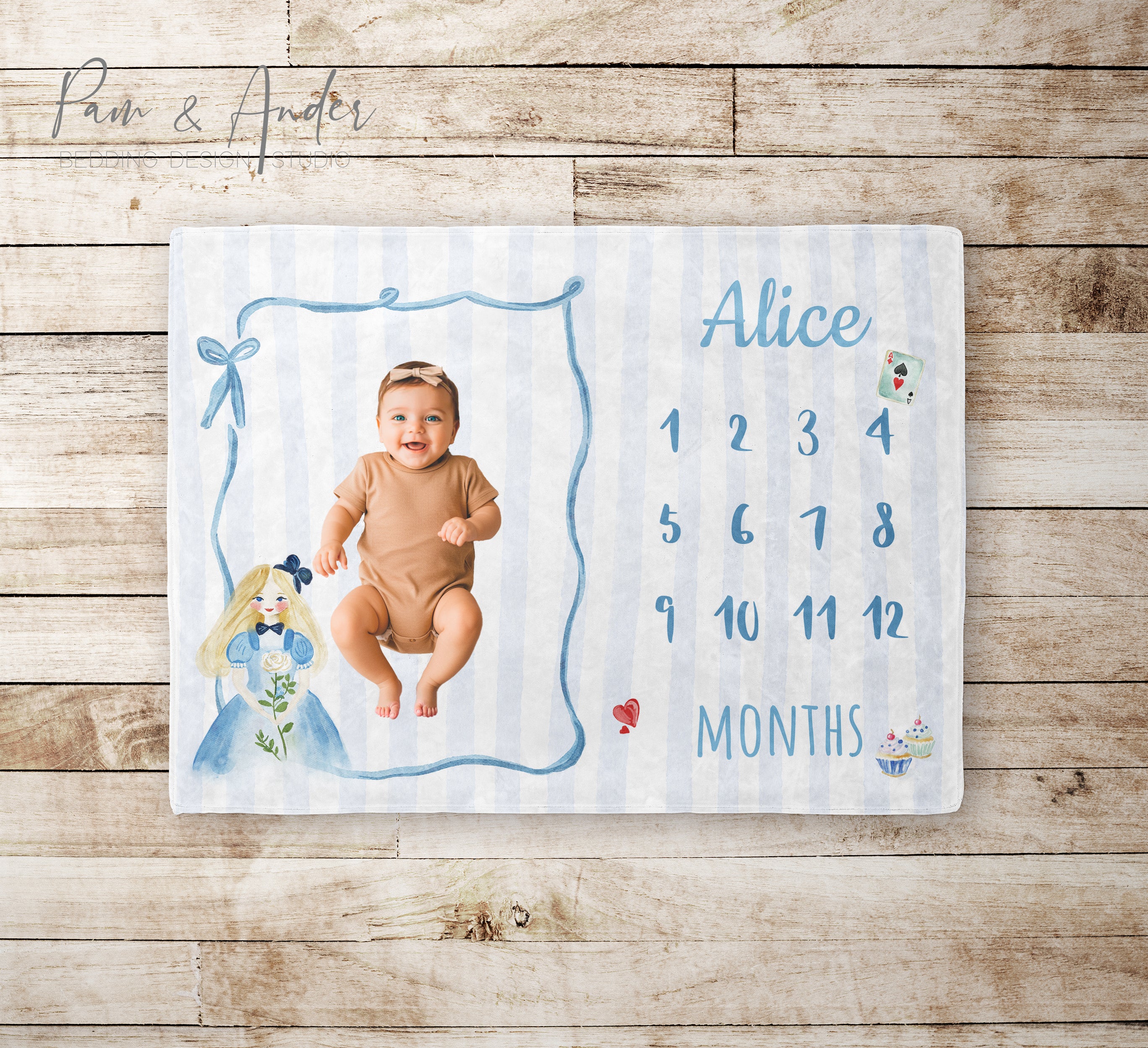 Alice In Wonderland Blue Baby Girl Milestone Blanket