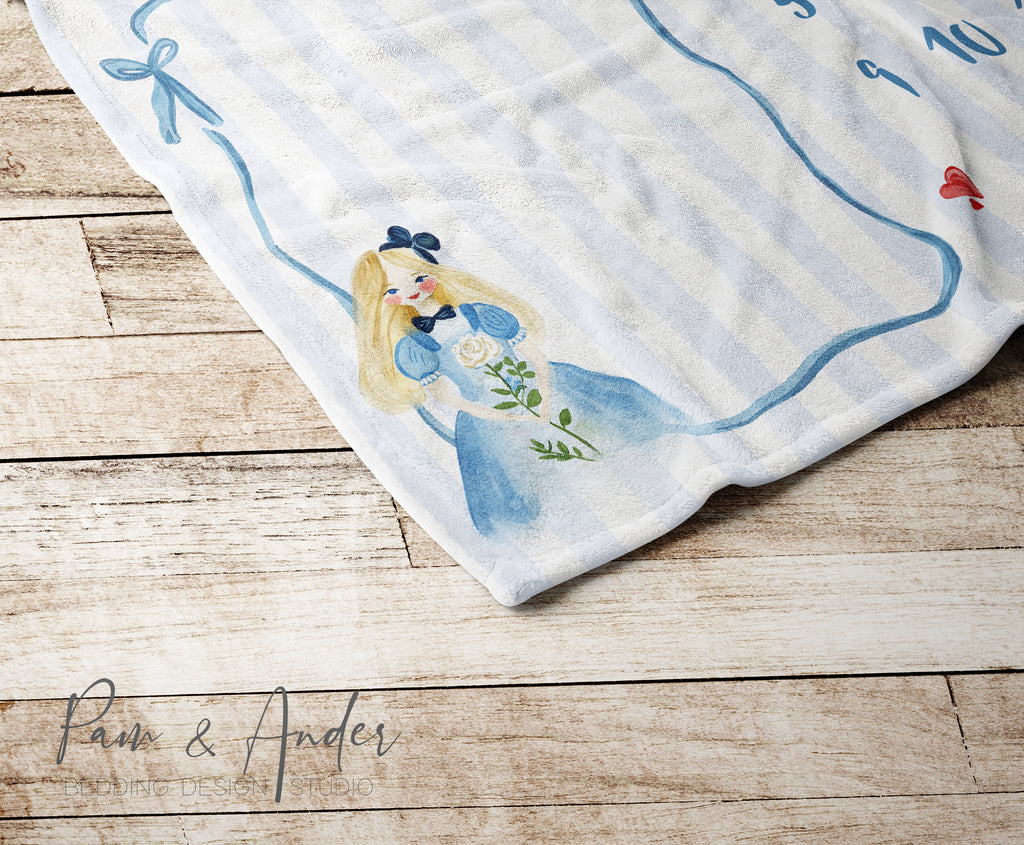 Alice In Wonderland Blue Baby Girl Milestone Blanket