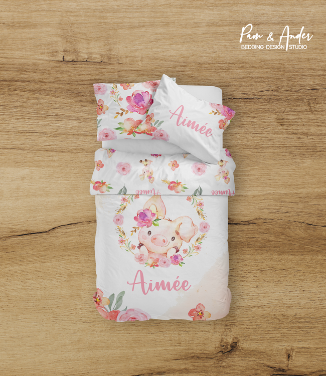 Floral Pig Girl Bedding set Hover Image