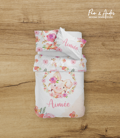 Floral Pig Girl Bedding set