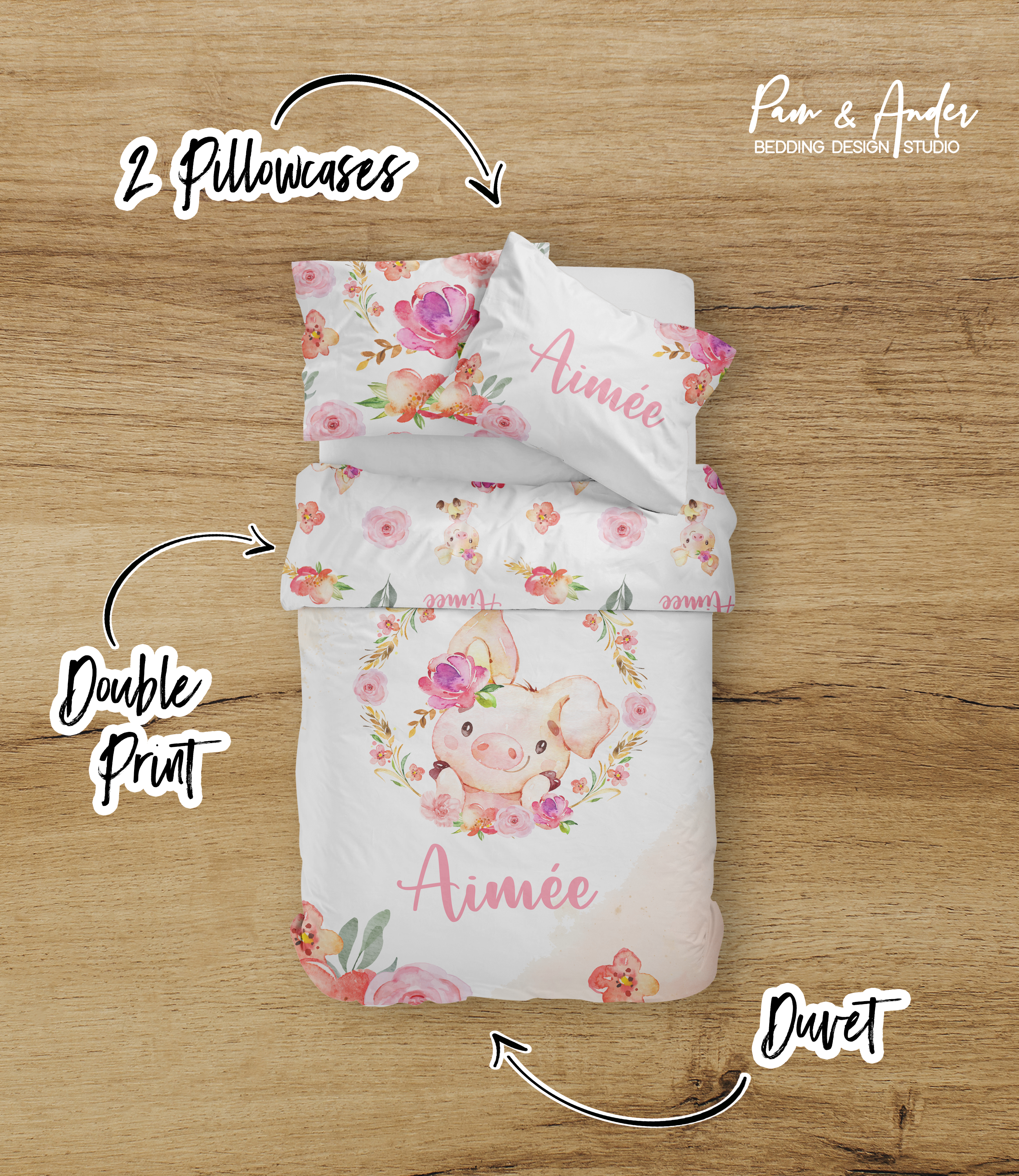 Floral Pig Girl Bedding set