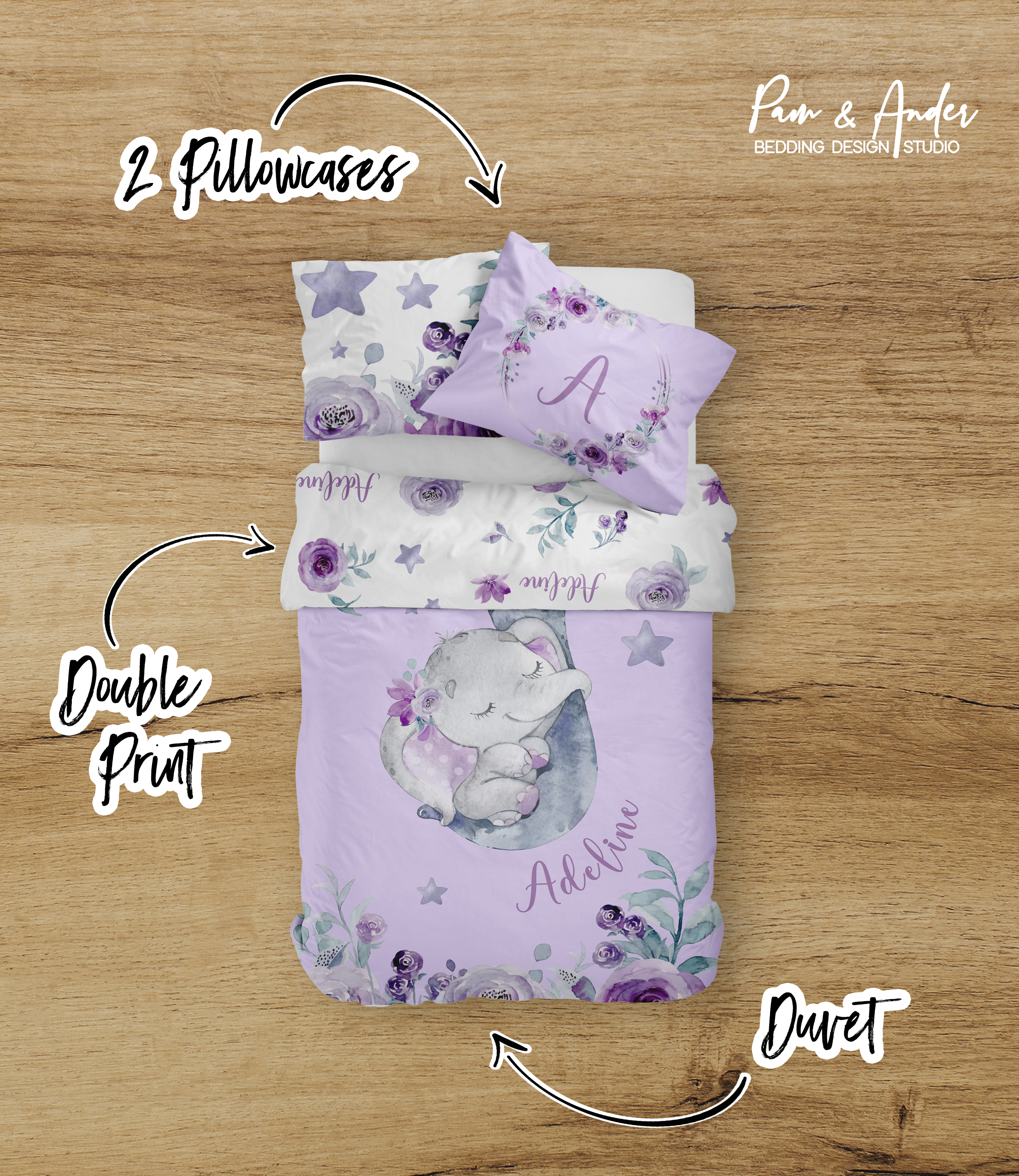 Purple Elephant Bedding set