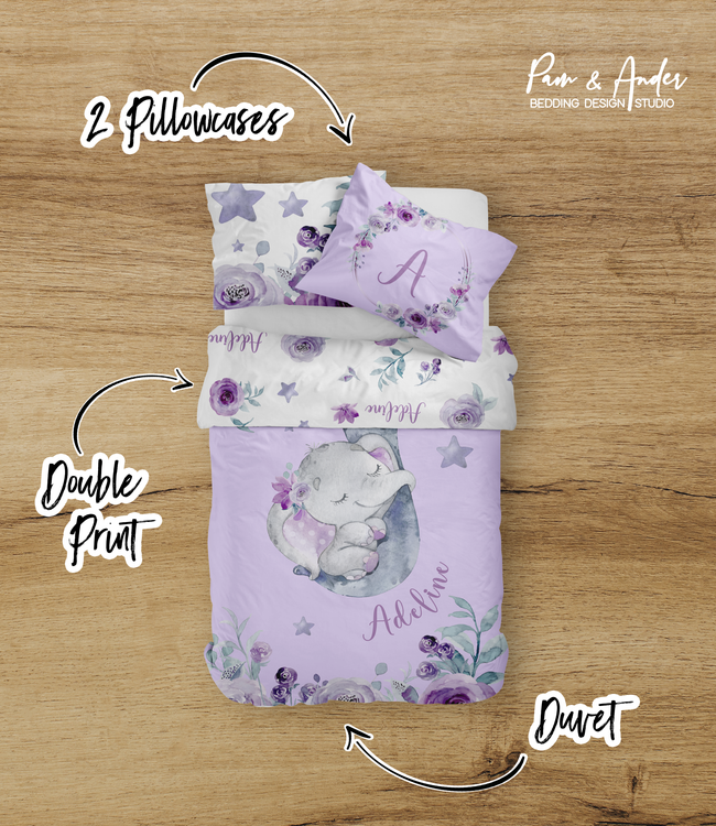 Purple Elephant Bedding set Main Image