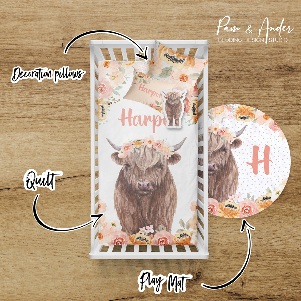 Highland Cow Girl Crib bedding set