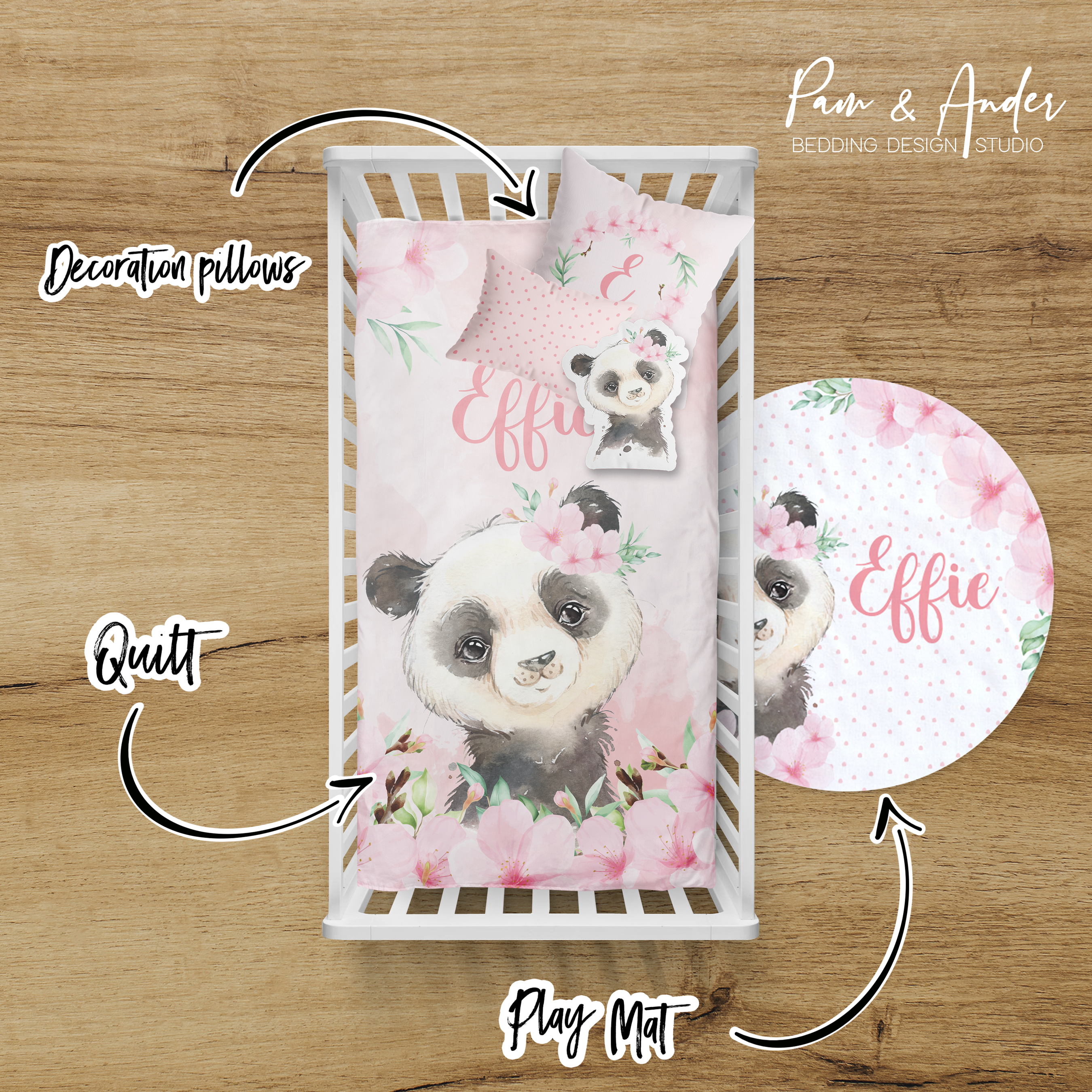 Panda Girl Crib bedding set