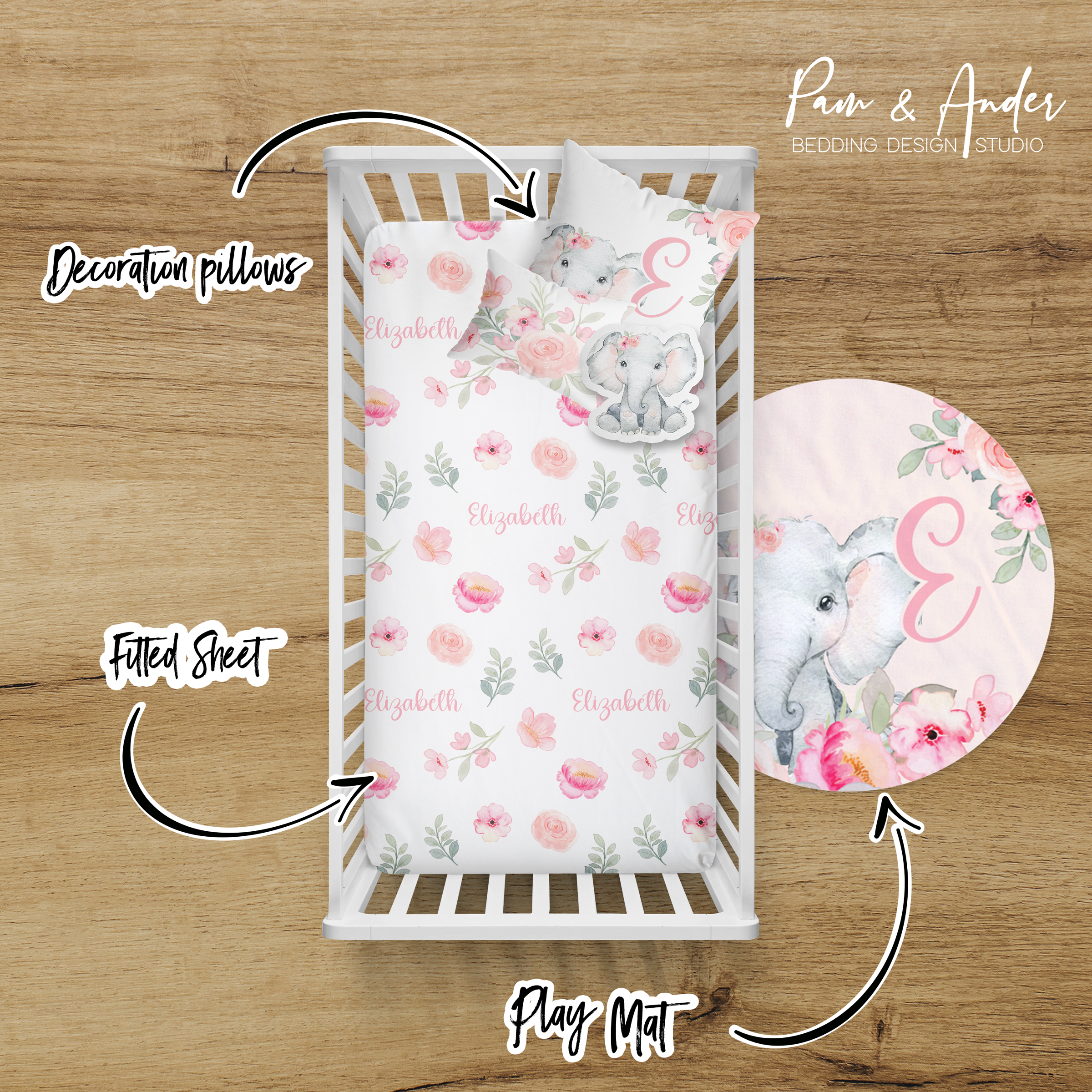 Floral Elephant Crib bedding set