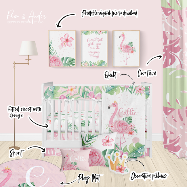 Flamingo Girl Crib bedding set Main Image