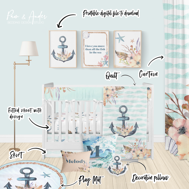 Nautical Girl Crib bedding set Main Image