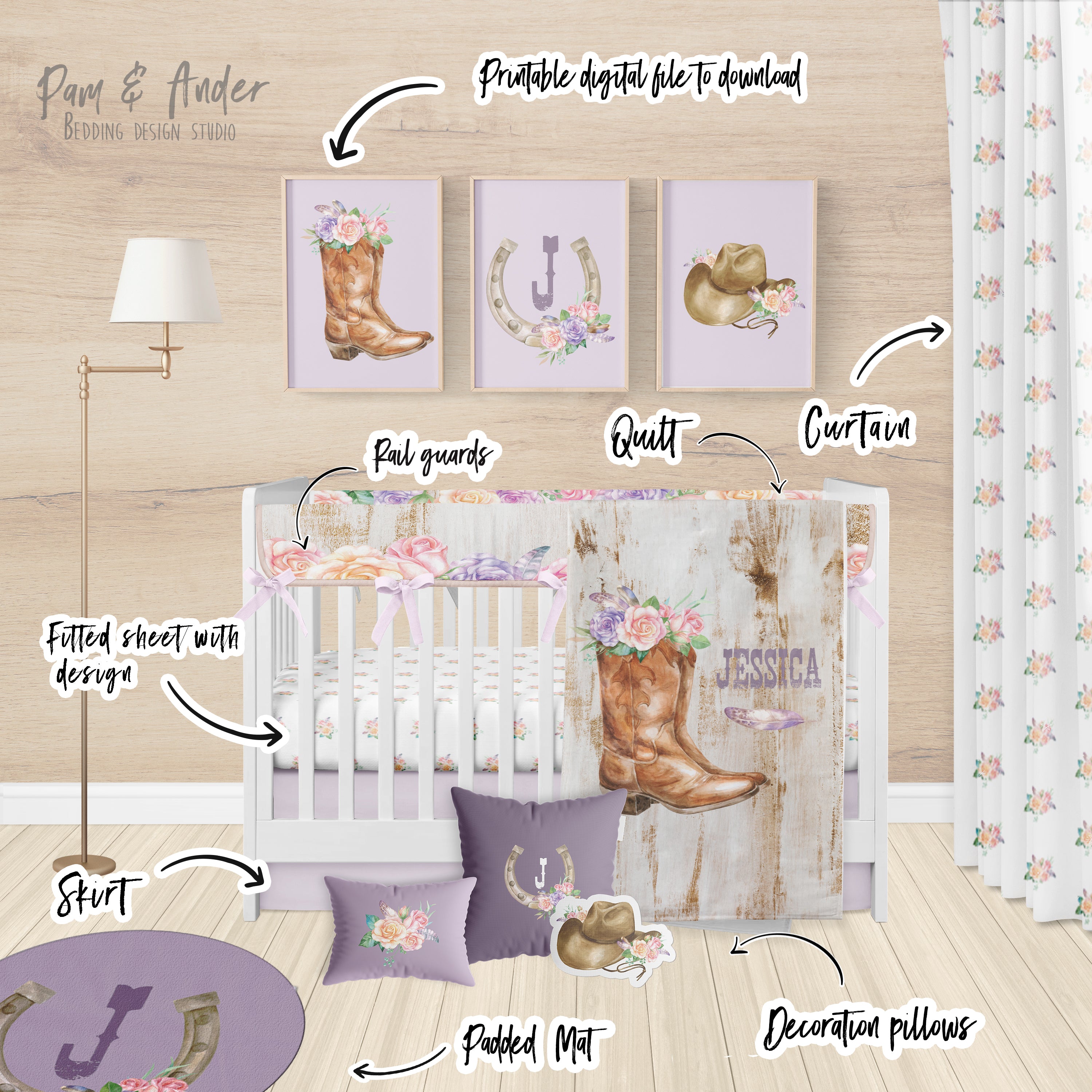 Cowgirl Mauve Crib bedding Set