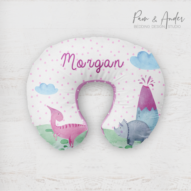 Pink Dinosaur Boppy pillow cover Hover Image