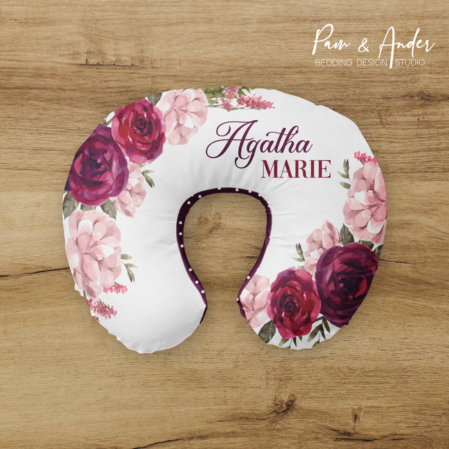 Burgundy Floral Boppy pillow cover Hover Image