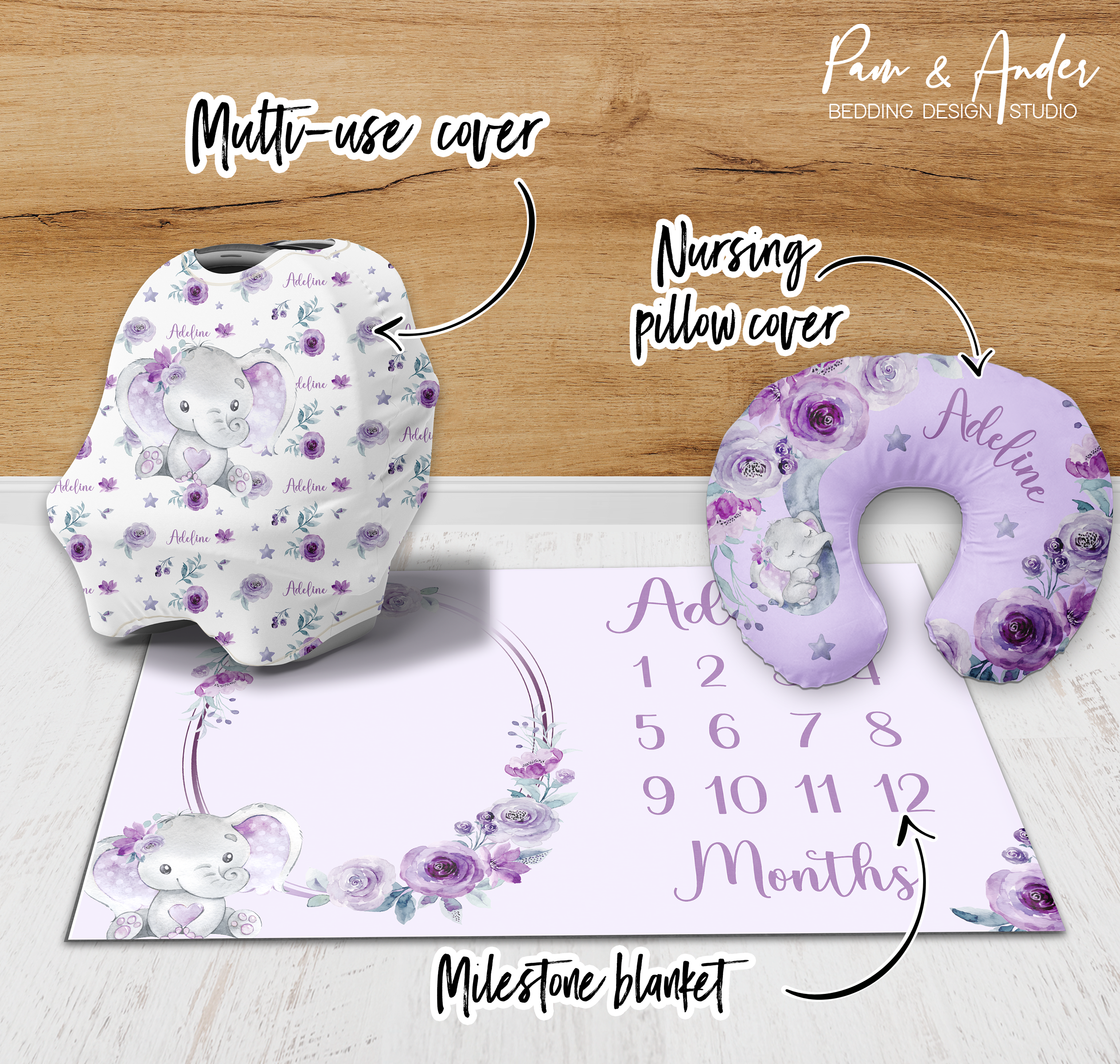 Purple Elephant Accessories set