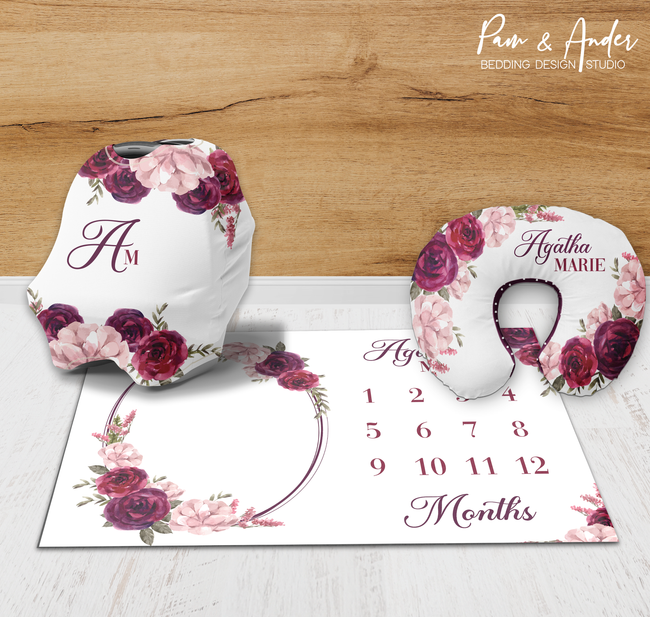 Burgundy Floral Accessories set Hover Image