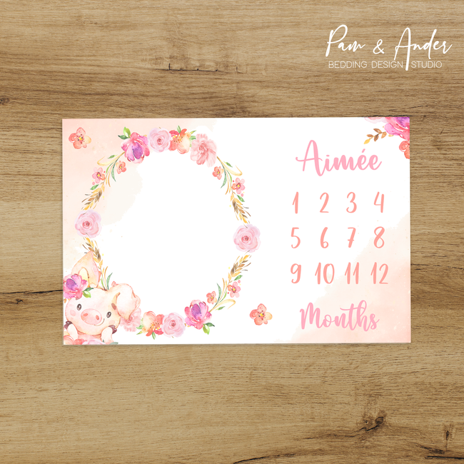 Floral Pig Milestone blanket Hover Image