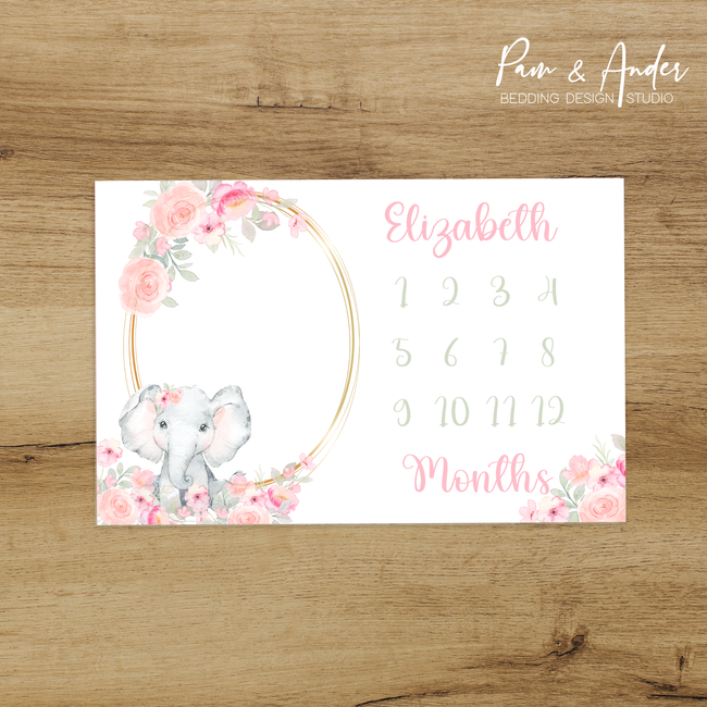 Floral Elephant Milestone blanket Hover Image