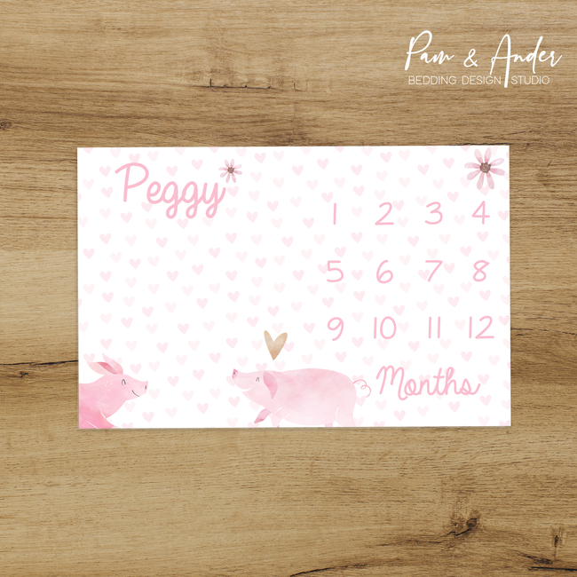 Heart Pig Milestone blanket Hover Image