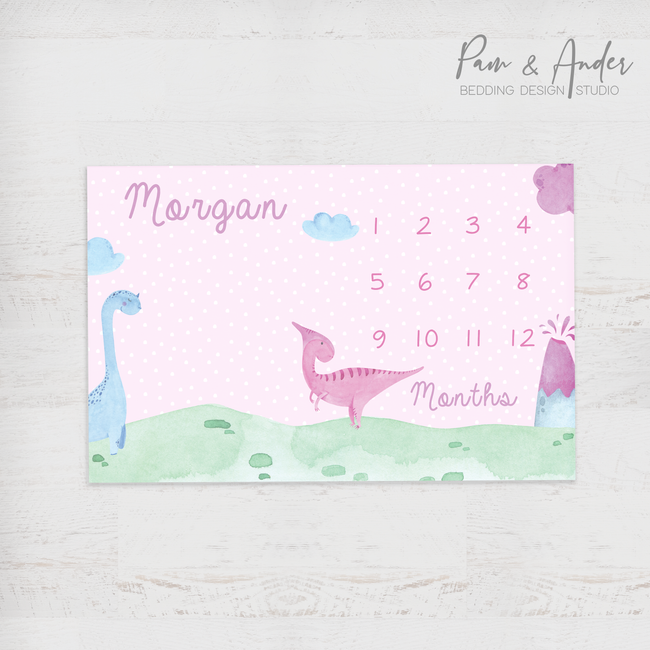 Pink Dinosaur Milestone blanket Hover Image