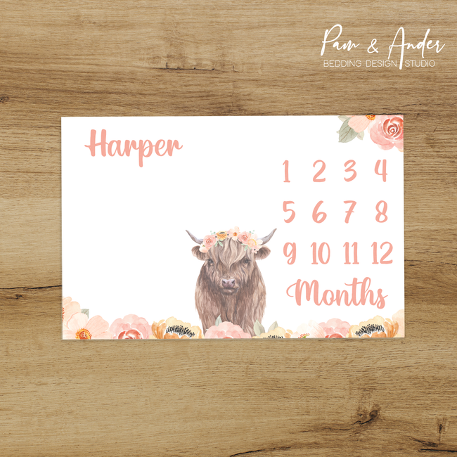 Highland Cow Girl Milestone blanket Hover Image