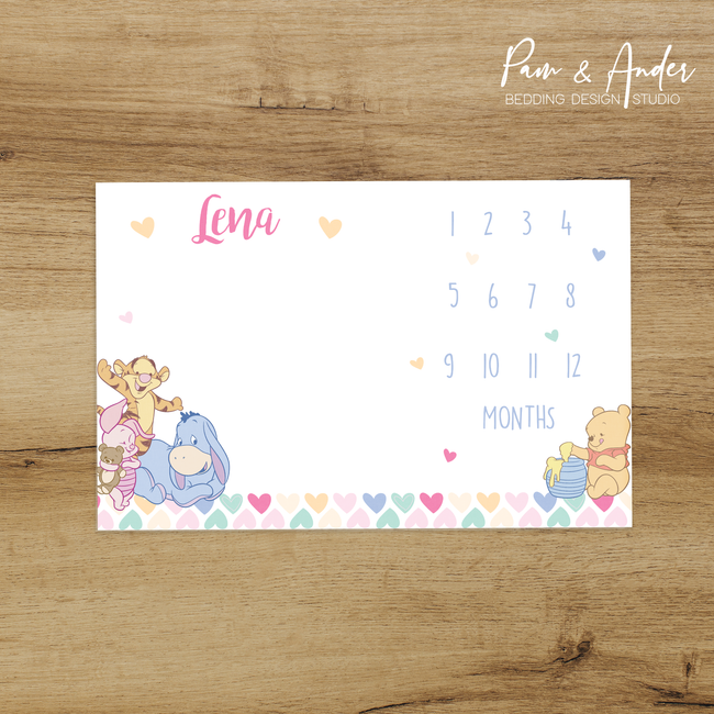 Winnie Pooh Hearts Milestone blanket Hover Image
