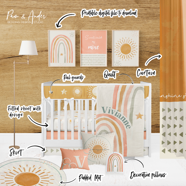 Sun and Rainbow Crib Bedding Set Main Image