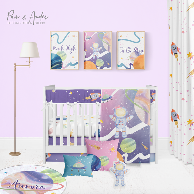 Outer Space for Girl Crib Bedding Set Hover Image