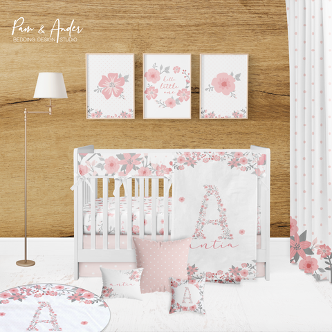 Floral Initial Crib bedding set