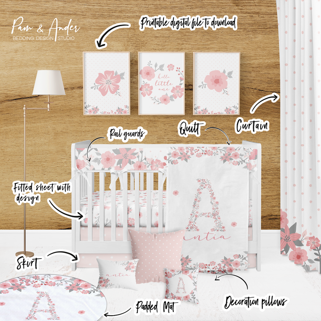 Floral Initial Crib bedding set Main Image