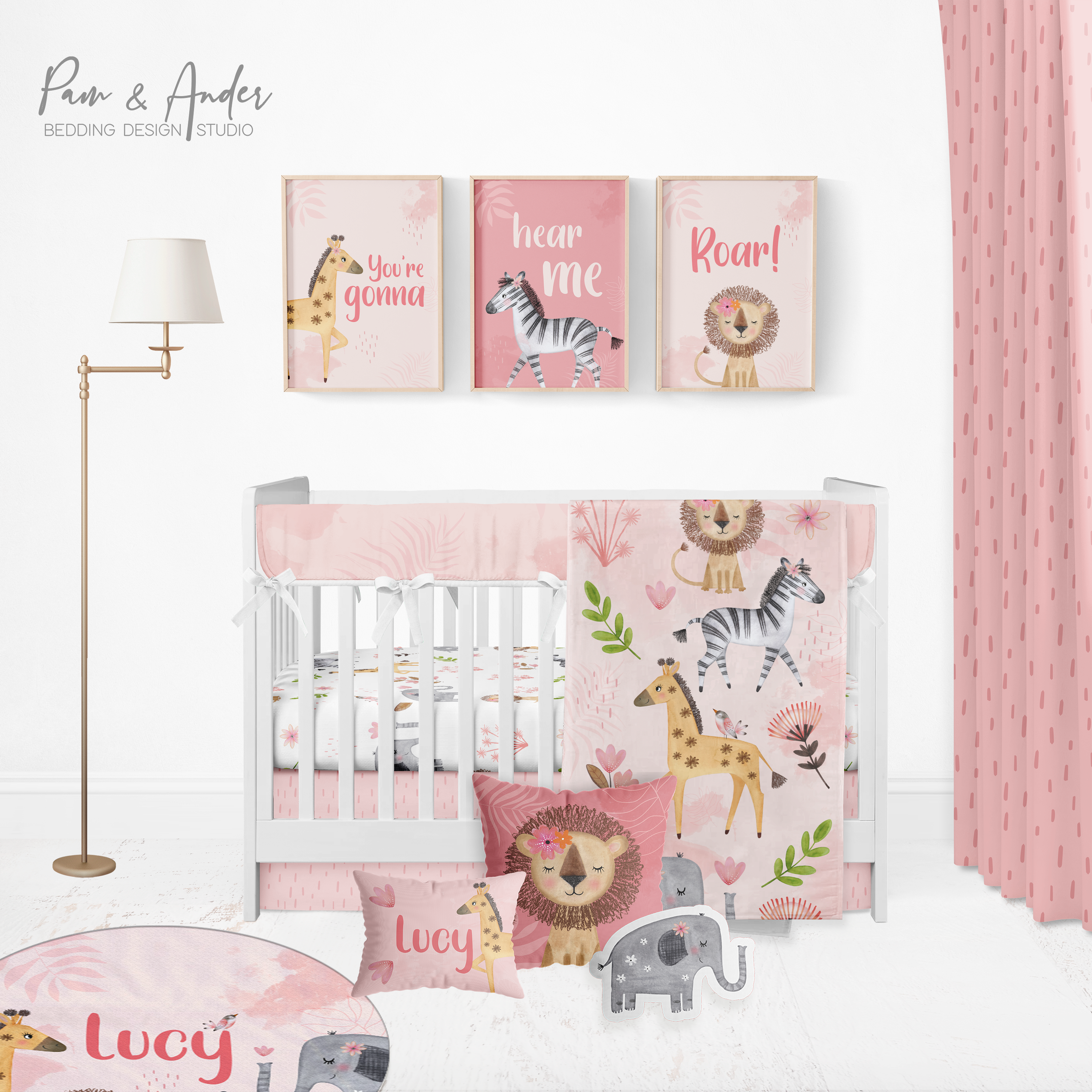Pink Safari Crib bedding set