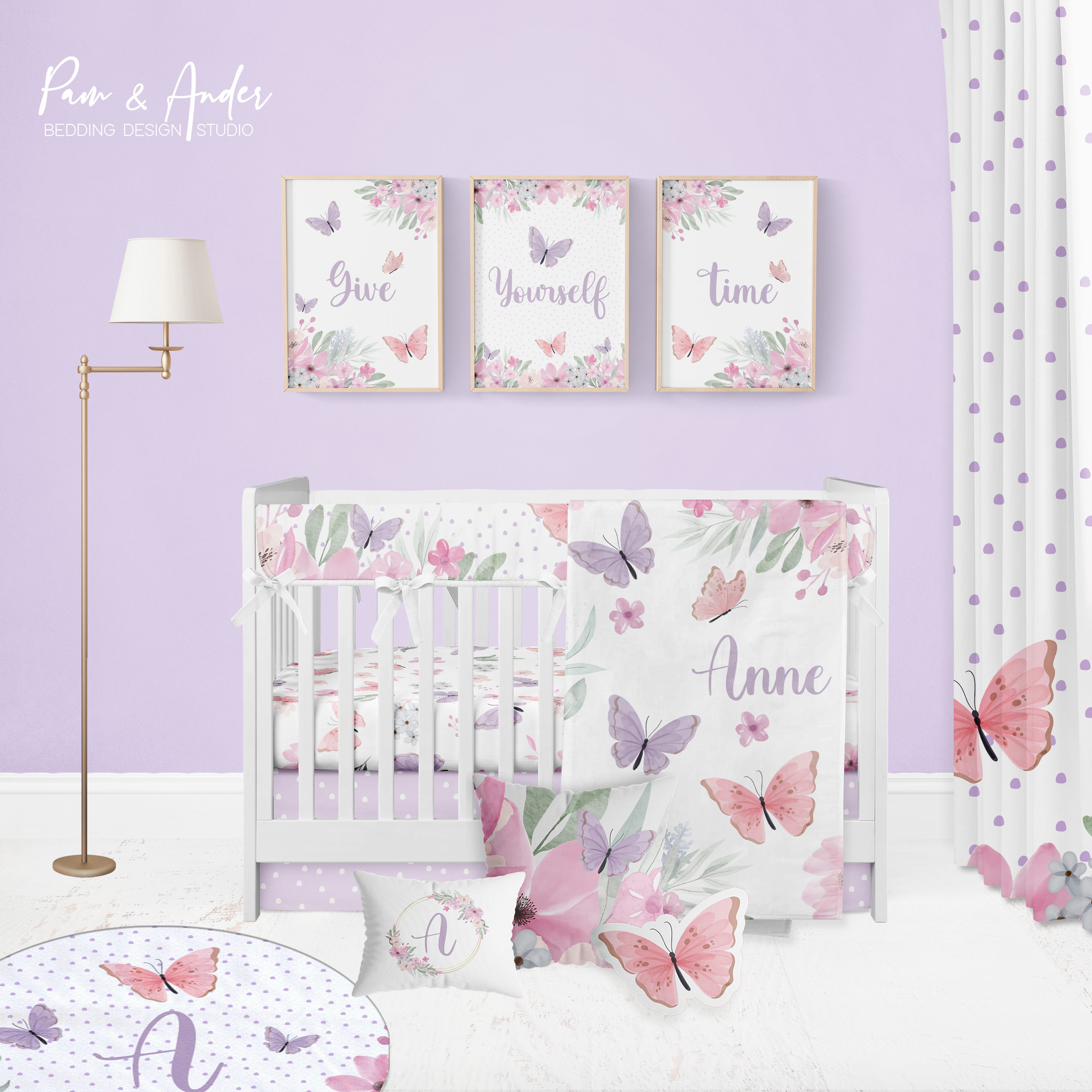 Purple Butterfly Crib bedding set