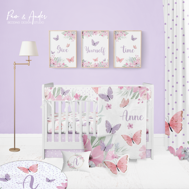 Purple Butterfly Crib bedding set Hover Image