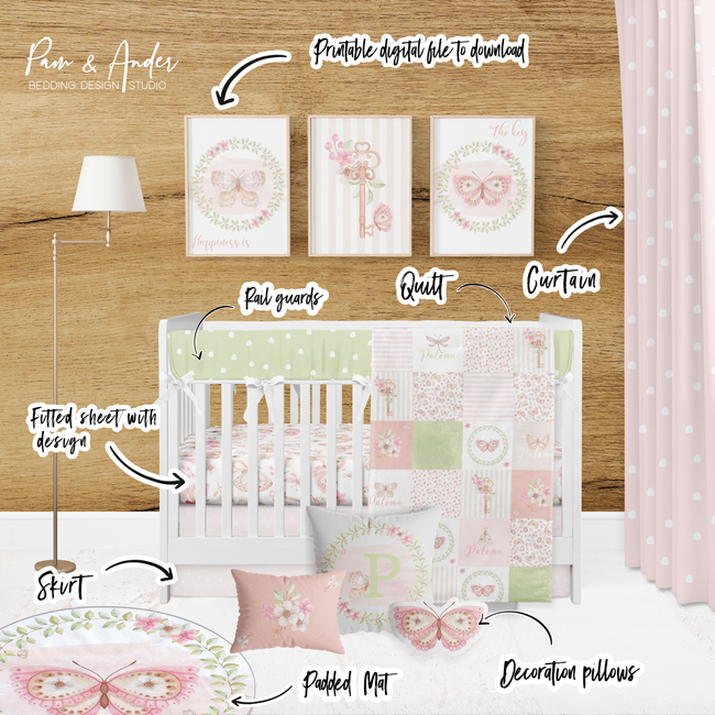 Vintage Butterfly Crib bedding set Main Image