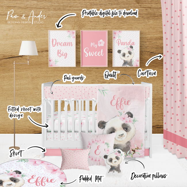 Panda Girl Crib bedding set Main Image