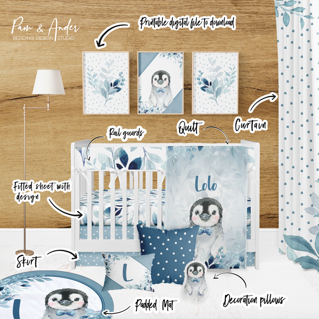 Penguin Boy Crib bedding set Main Image