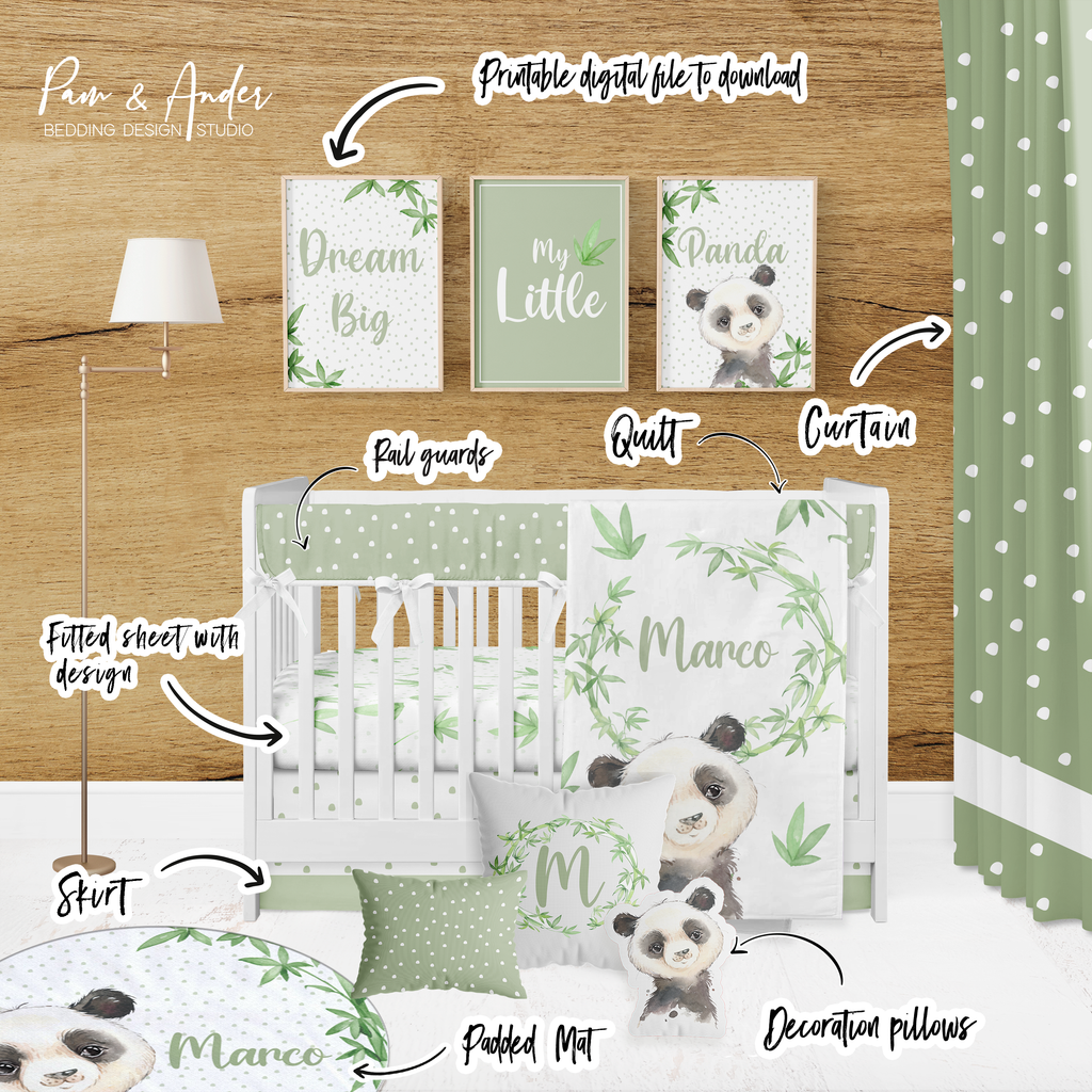 Panda crib set shop
