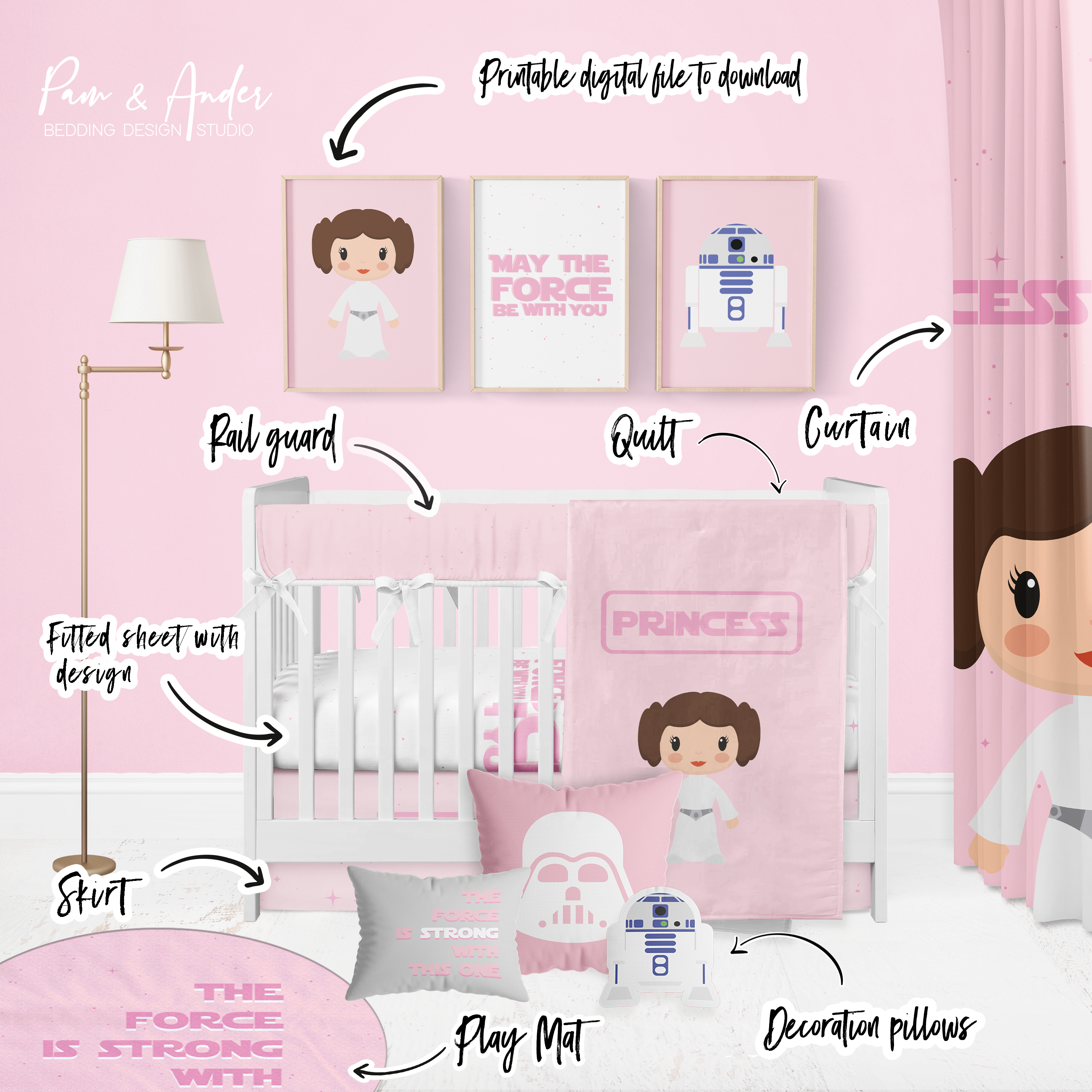 Pink Princess Leia Crib bedding set